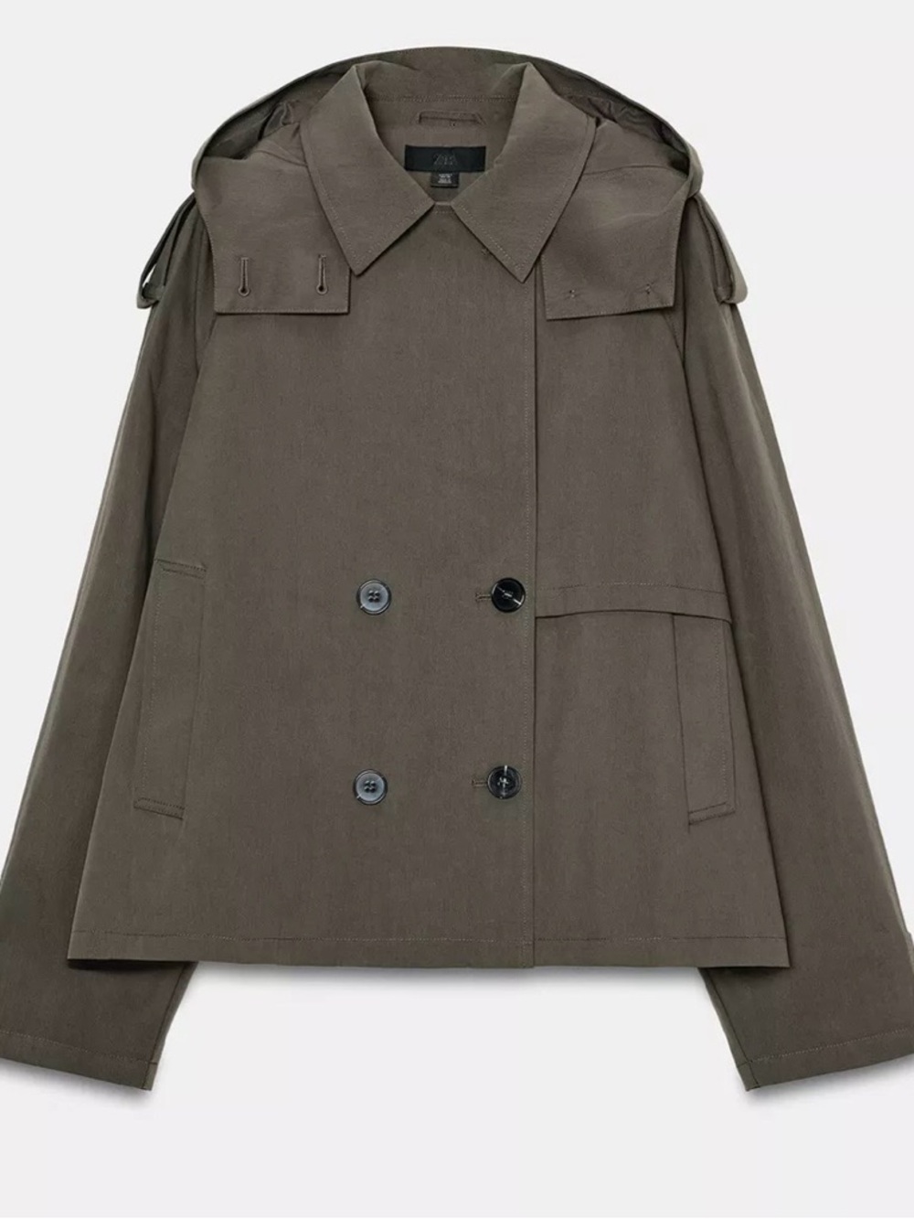 Zara Short Olive Double-Breasted Trench Jacket - Picture 5 of 8